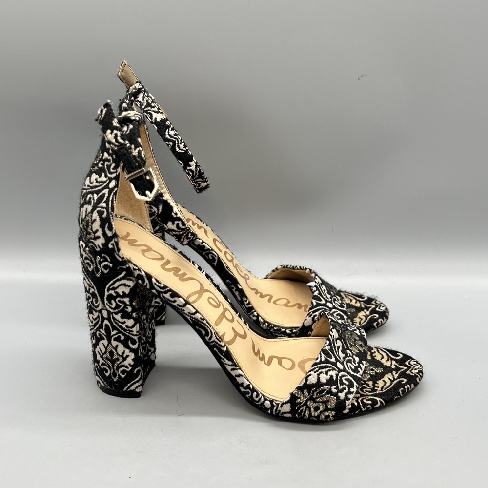 Sam Edelman Sandals Womens 8 Black Synthetic Yaro Ankle Strap Block Heel Shoes